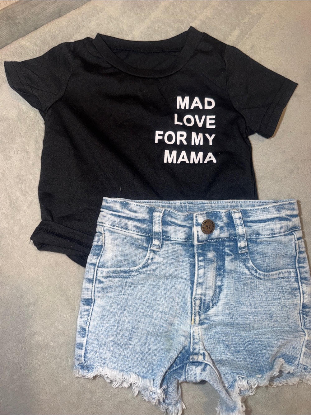 Toddler Black Tee with 'Mad Love For My Mama' Graphic & Binki Bro Shorts